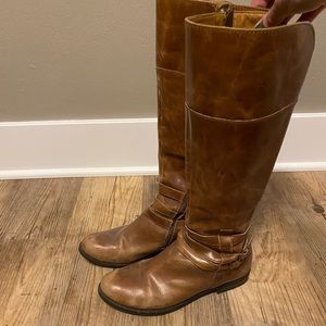 High leather boots. Tan. Size 7M